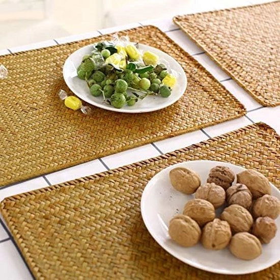 Set di 4 tappeti di pacciamato rettangolari, tappeti di paglia marittima per tavolo da pranzo (43 x 30 cm)