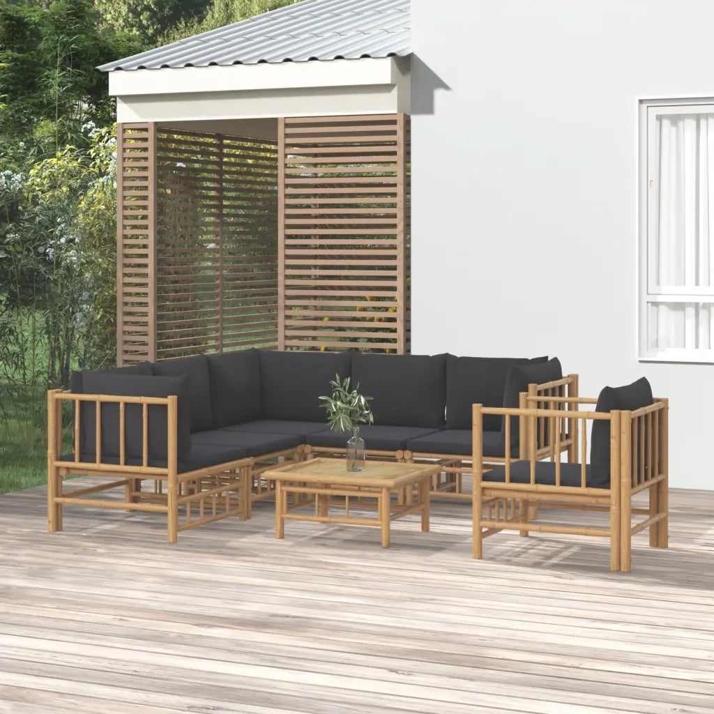 Set Salotto da Giardino 7pz con Cuscini Grigio Scuro Bambù 3155221