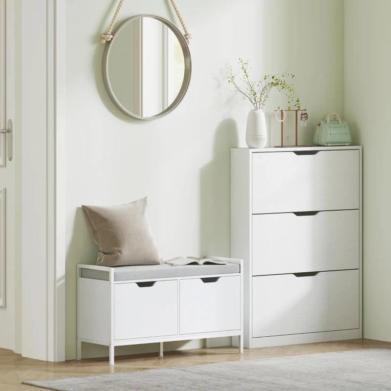 SCARPIERA SLIM A 3 CASSETTI RIBALTABILI CON INTAGLIO INFERIORE, IN LEGNO, 80X17X108 CM, BIANCO