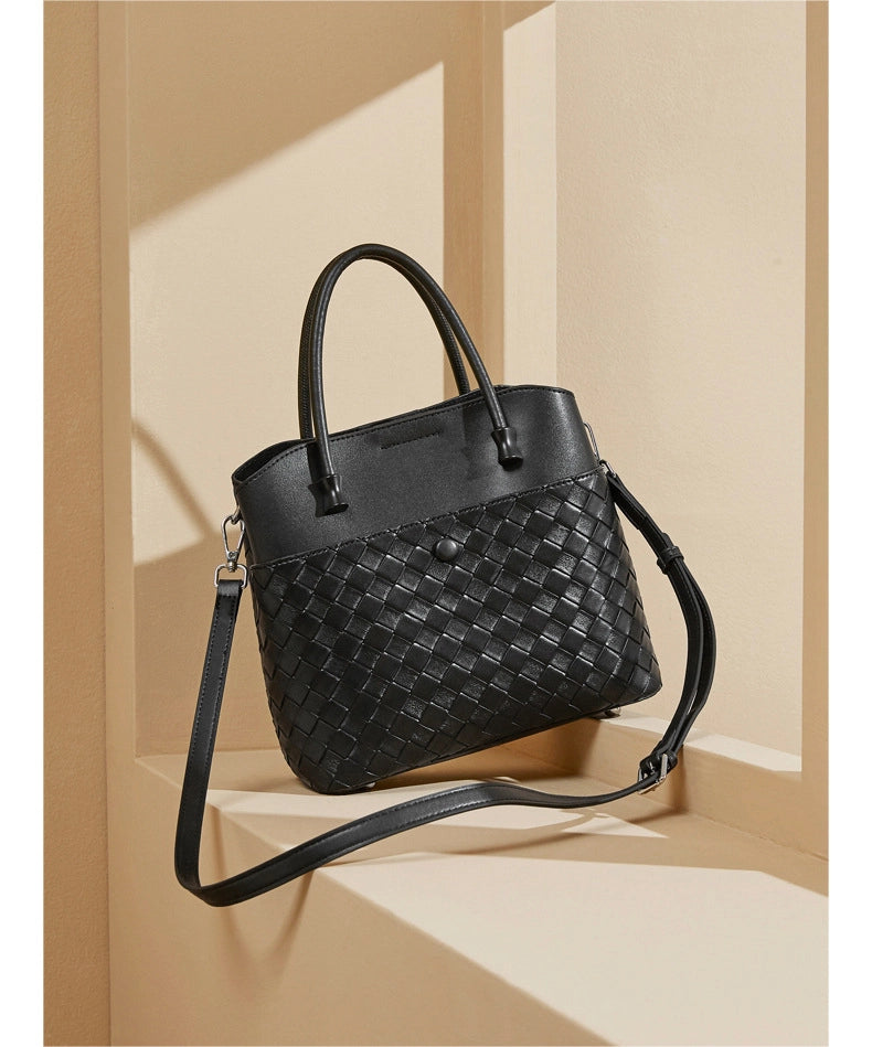 Borsa a mano in pelle resistente al tempo, borsa in pelle da donna - Borsa con manico superiore - Borsa tote nera