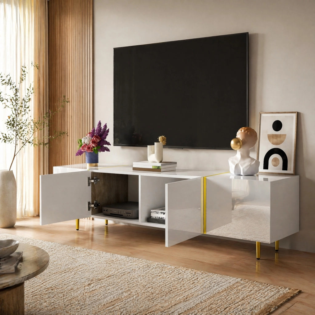 MOBILE TV 170x35x46 cm Bianco MDF 4 ante con cerniere soft-close