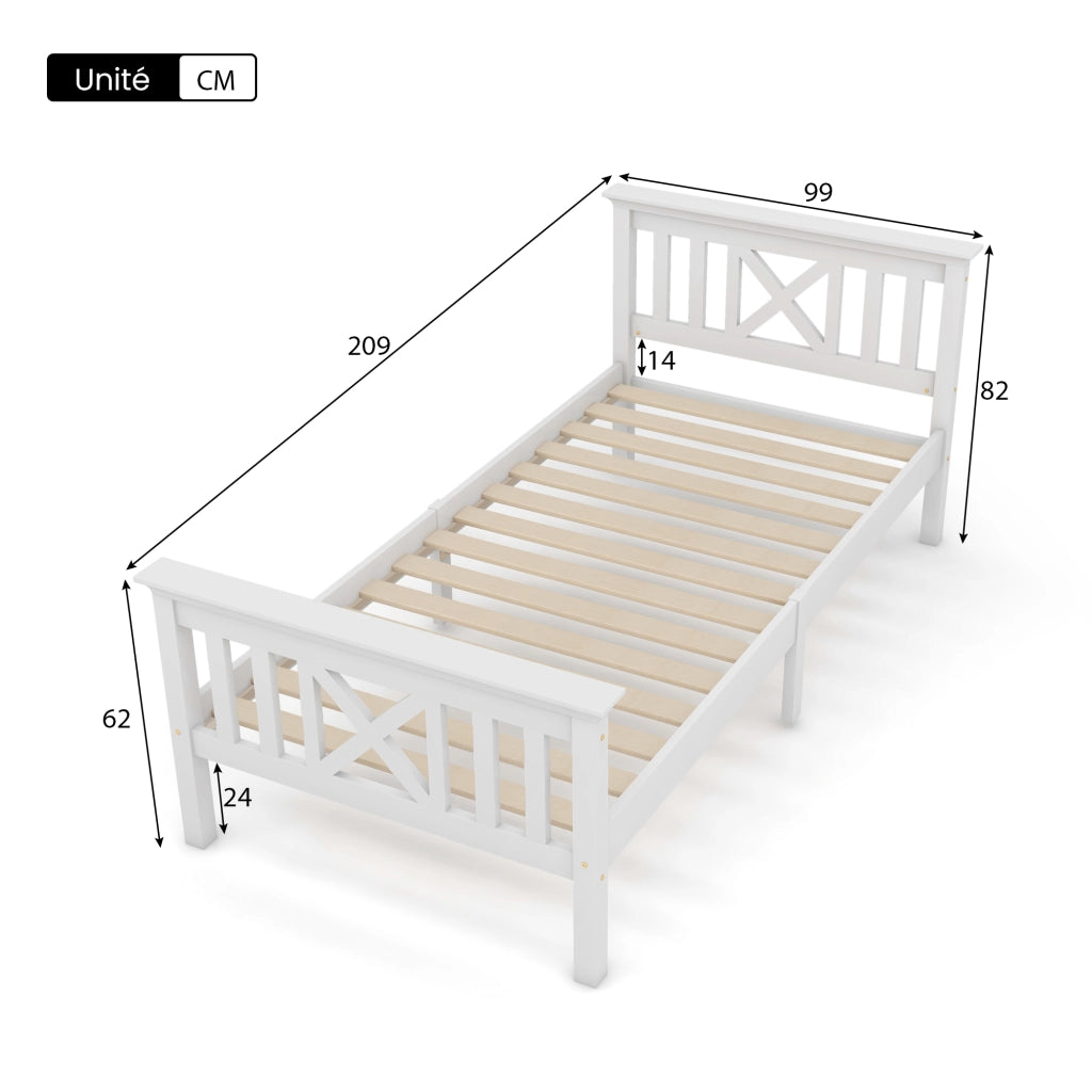 OKWISH Letto Singolo con Cassetti 90×200 cm, Letto con Testiera a X, 2 Cassetti e Doghe Integrate, senza Materasso, Bianco