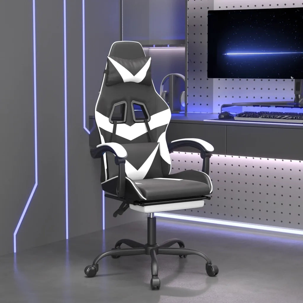Sedia da Gaming | Sedia da e-sports con Poggiapiedi Nero e Bianco in Similpelle