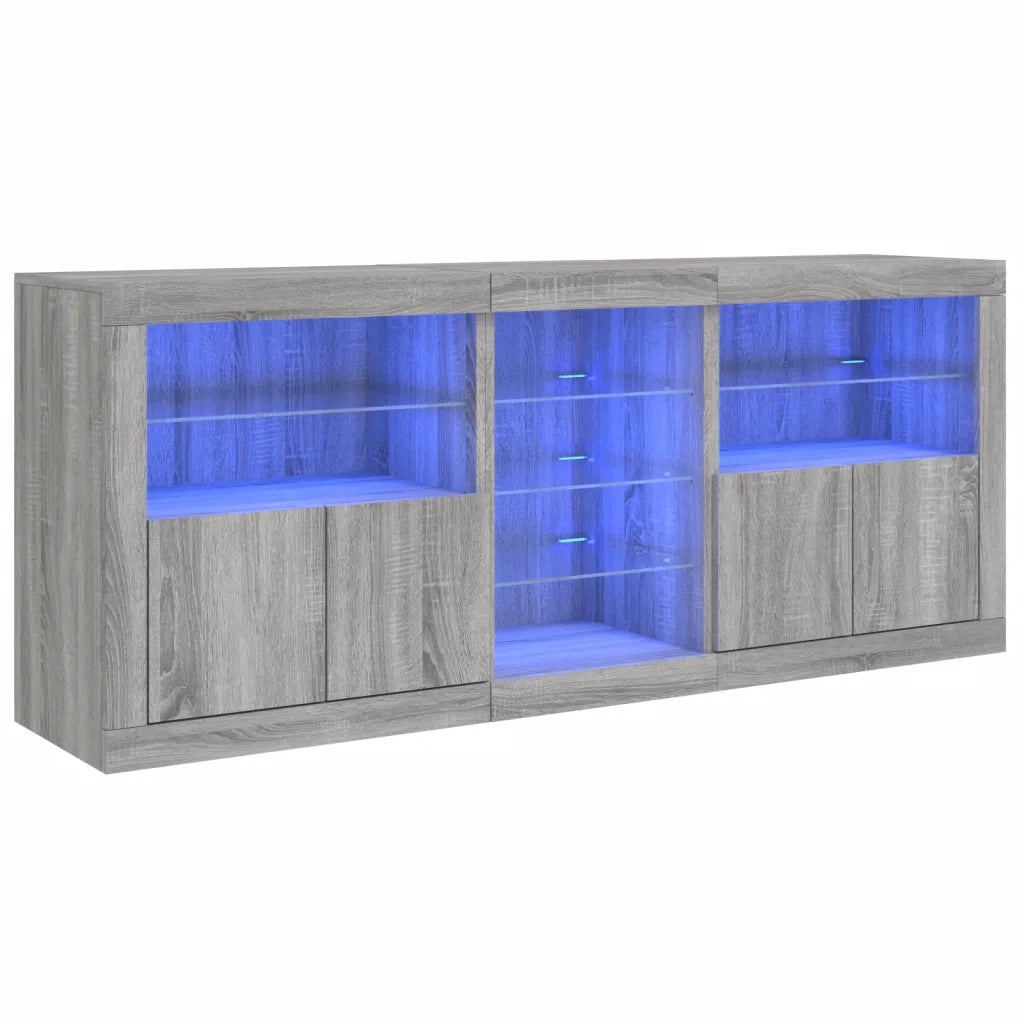 Credenza | Madia | Buffet da pranzo | Armadio da pranzo con Luci LED Grigio Sonoma 181,5x37x67 cm