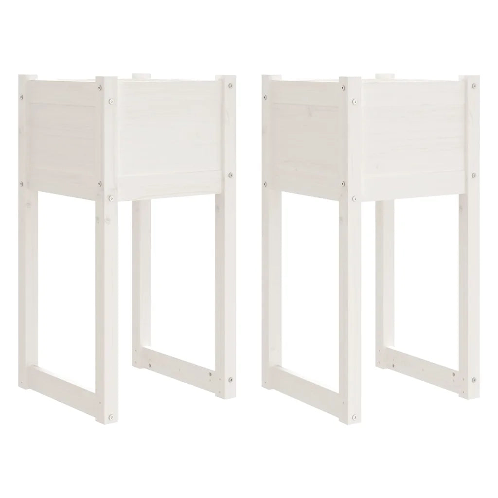 2 pz Fioriere | Cassetta per fiori | Vaso Bianche 40x40x81 cm in Legno Massello di Pino