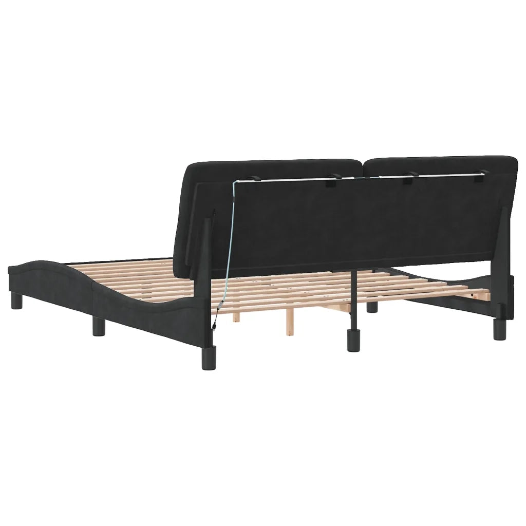 Giroletto con LED senza Materasso Nero 160x200 cm in Velluto 3213863