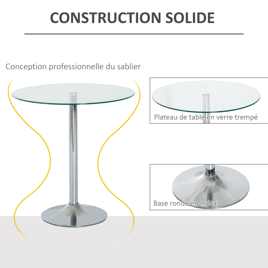 Tavolo da pranzo rotondo per 2 persone ¨C zephmum ¨C vetro temperato, acciaio, argento