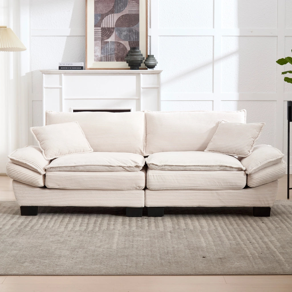 OKWISH Divano Lineare 2 Posti con Seduta Ultra Profonda, Braccioli Imbottiti e 2 Cuscini, Velluto Beige