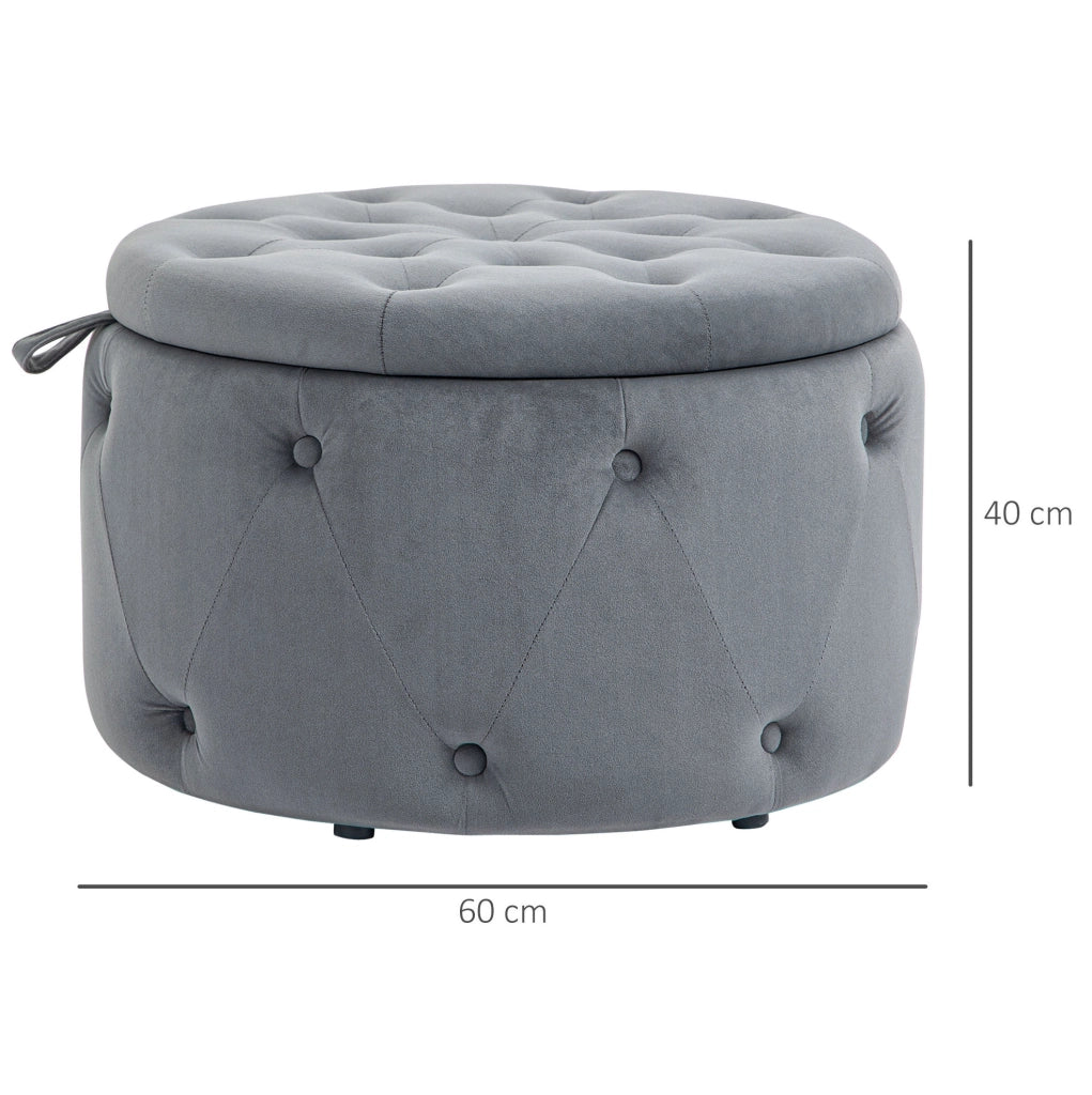Pouf contenitore rotondo 60x40 cm grigio, seduta imbottita senza montaggio