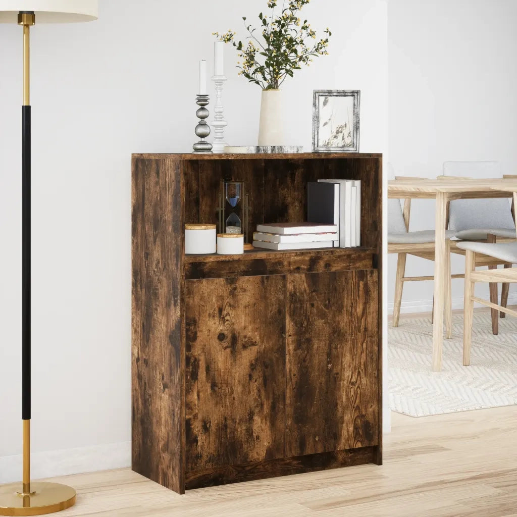Credenza con LED Rovere Fumo 72x34x100 cm in Legno Multistrato 852163