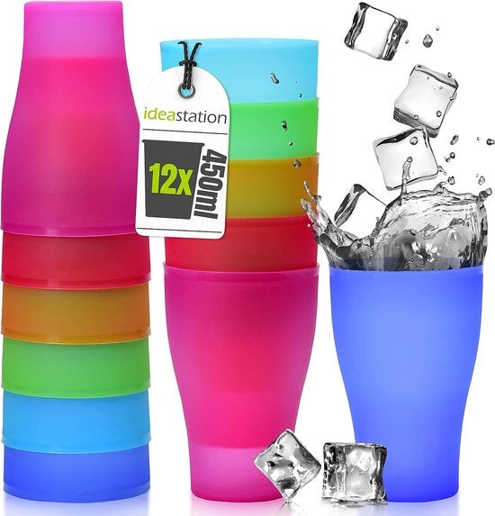 Bicchieri in plastica multifunzionali, 12 pezzi, 450 ml, riciclabili, resistenti, per bambini, feste e campeggio