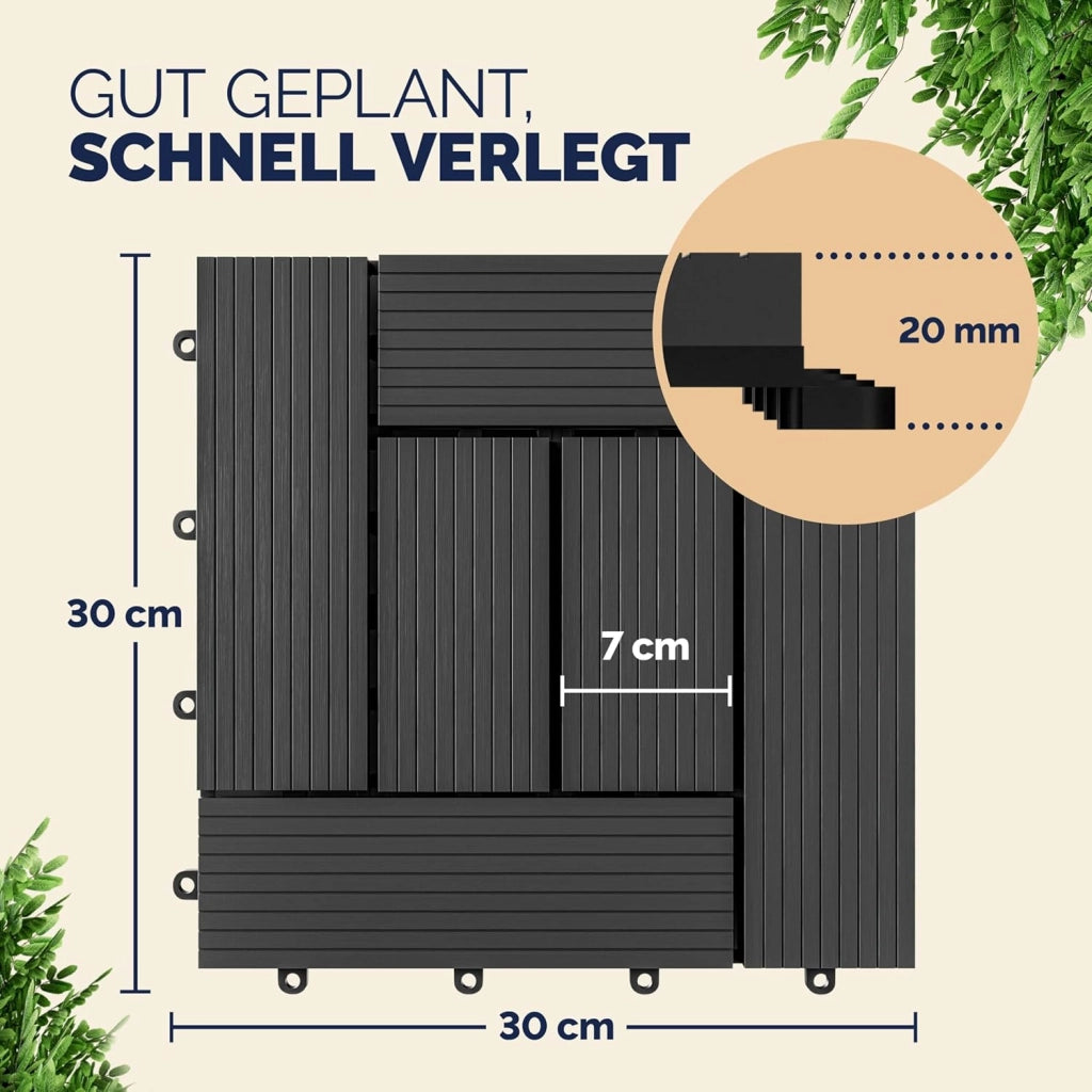 Deuba Piastrelle da Giardino in WPC 6m² Mattonelle 30x30cm Sauna Terrazza Esterno Antracite 66 pz