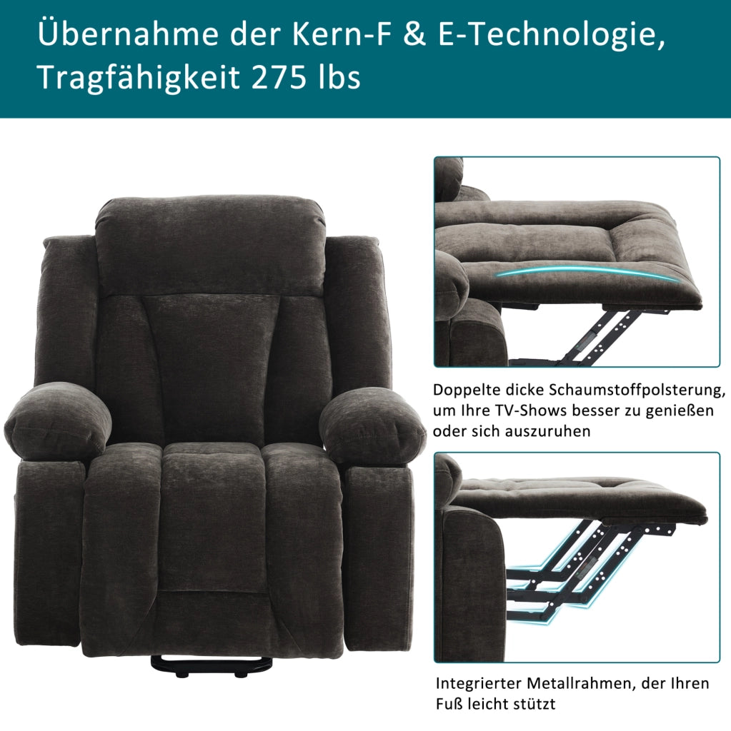 Poltrona relax elettrica massaggiante reclinabile marrone con USB
