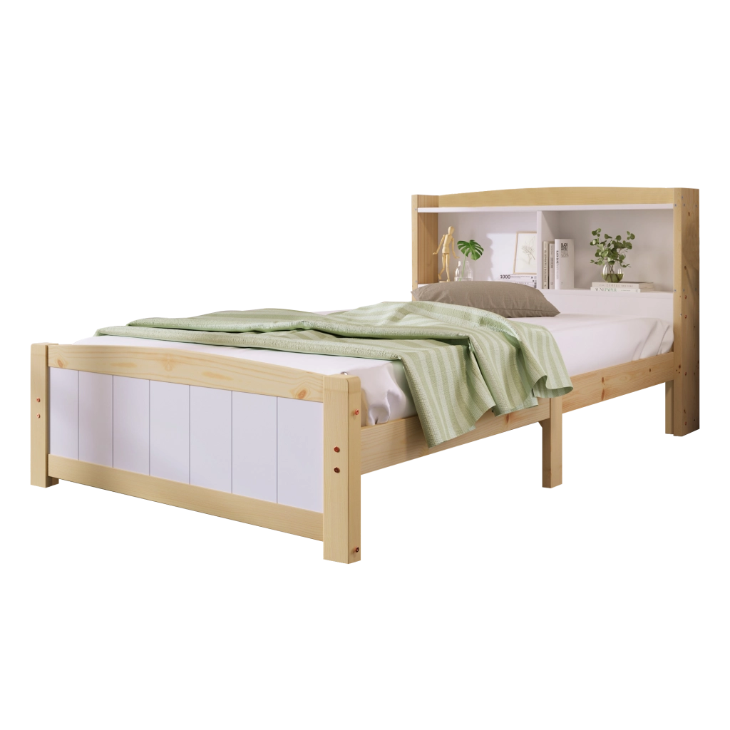 Letto singolo 90x200 cm con testiera a vani, bianco