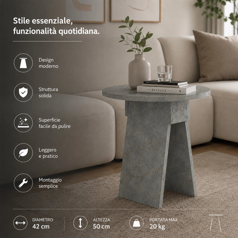 Tavolino Rotondo Cemento da Soggiorno Design Minimal Tavolo Comodino 42x23.5x50cm