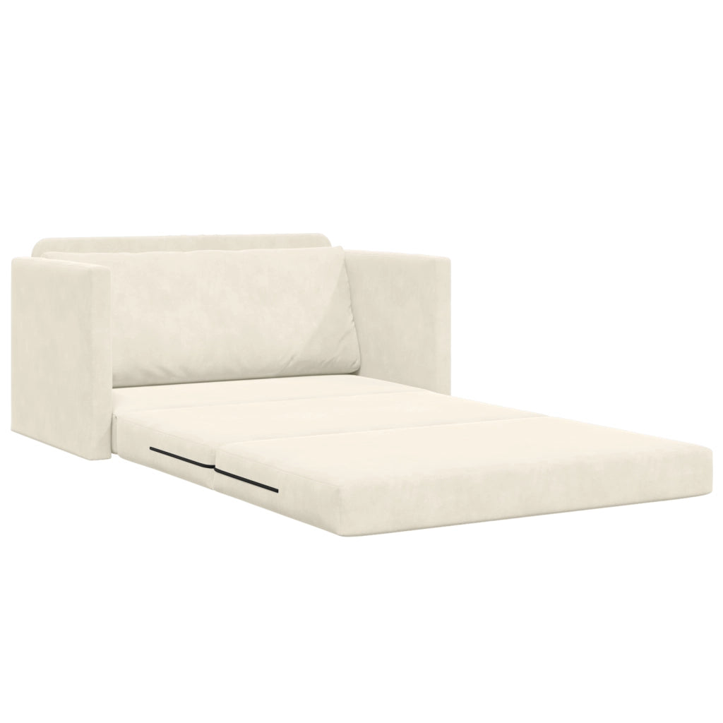 Divano Letto da Terra 2-in-1 Panna 124x204x61 cm Velluto