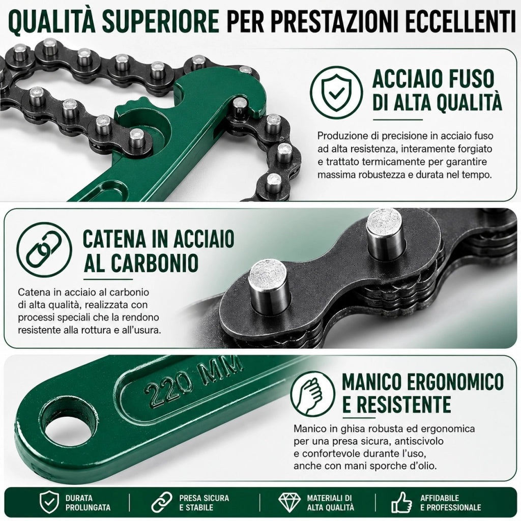 Chiave a Catena 9 Pollici per Filtro Olio Gasolio Auto e Moto Smontaggio 05041