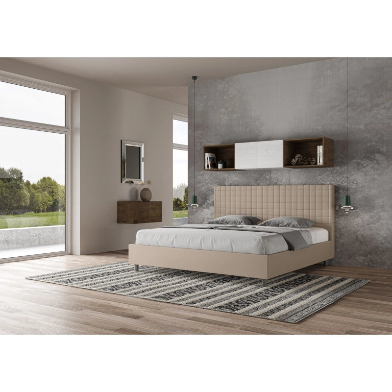 Letto imbottito Matrimoniale 180x190 cm Sunny - Similpelle,Tortora,Con rete