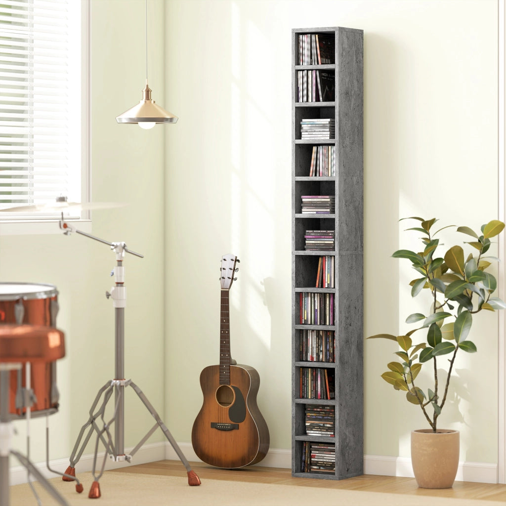 Mobile Libreria Porta CD 21x20x175 cm a 12 Ripiani per 204 CD in MDF e Truciolato Grigio
