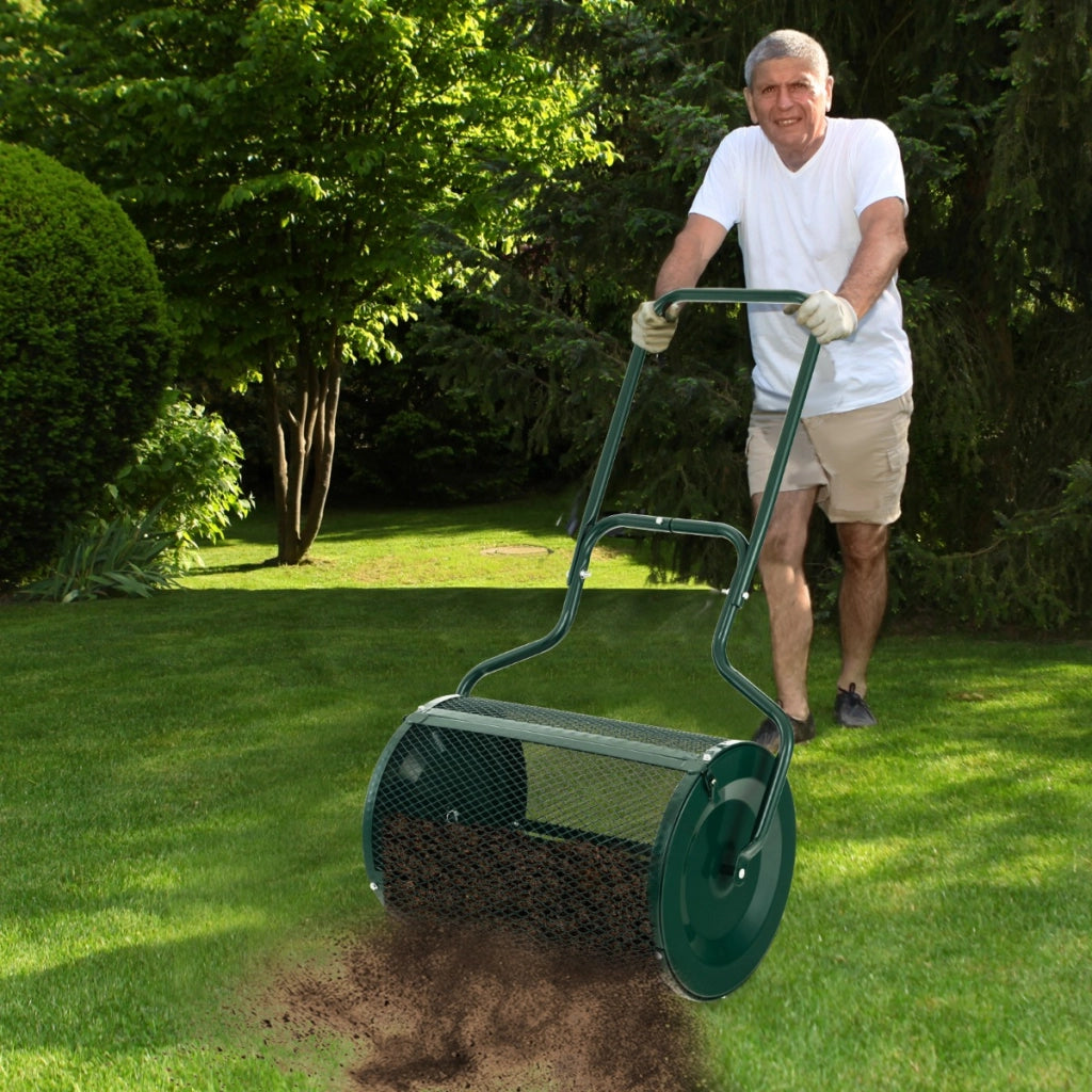 Spargisfagno con aggiornamento delle serrature laterali e manico, Spargitore di muschio di torba da 68cm Verde-Attrezzi da giardino