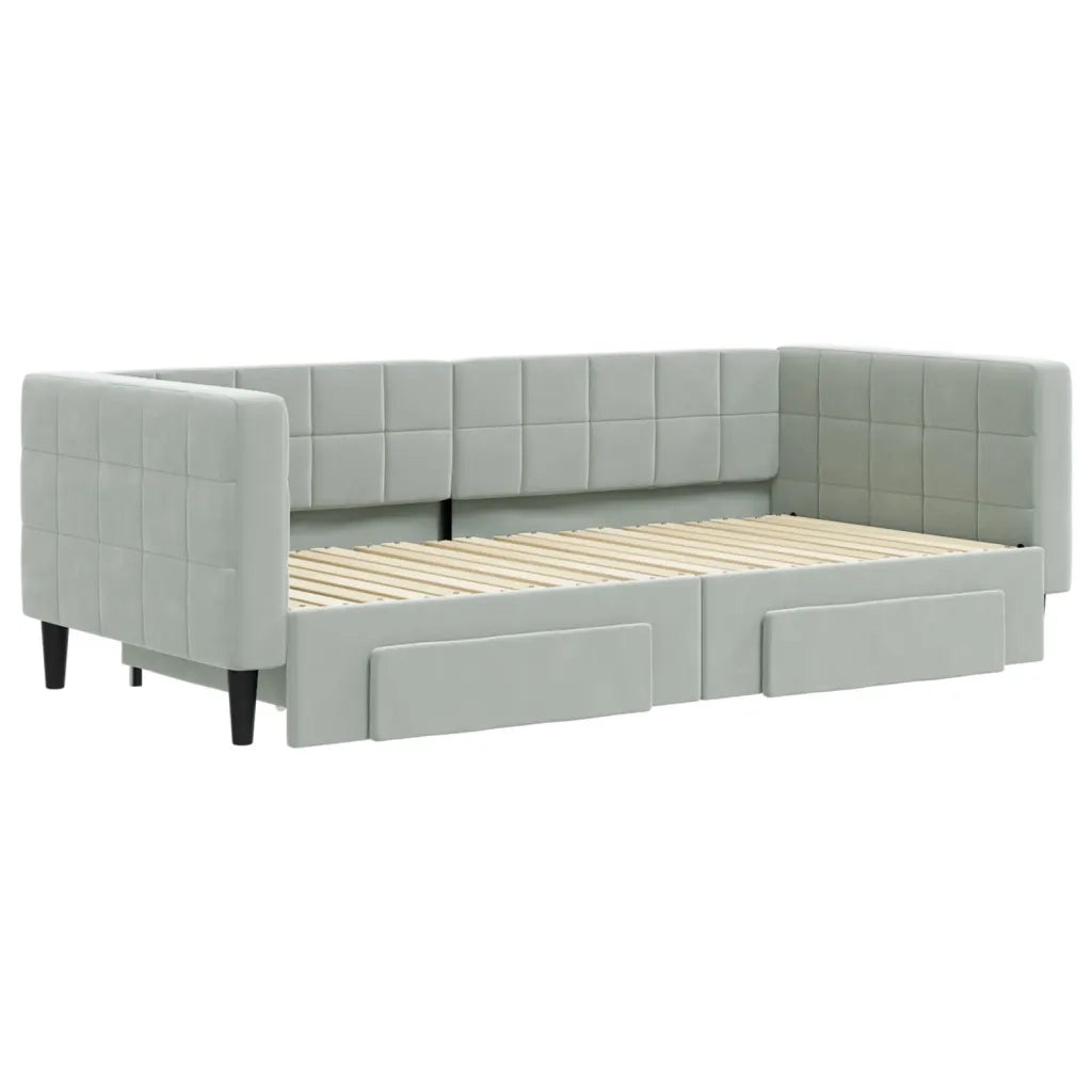 Divano Letto Estraibile Cassetti Grigio Chiaro 90x190cm Velluto 3196752