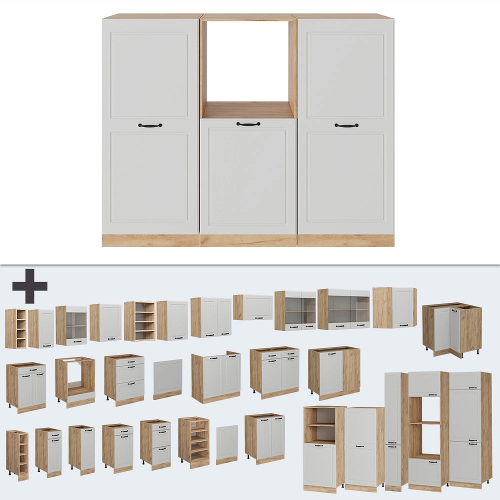 Vicco Cucine componibili piccole Casa di campagna bianca/quercia dorata 180 cm senza piano di lavoro