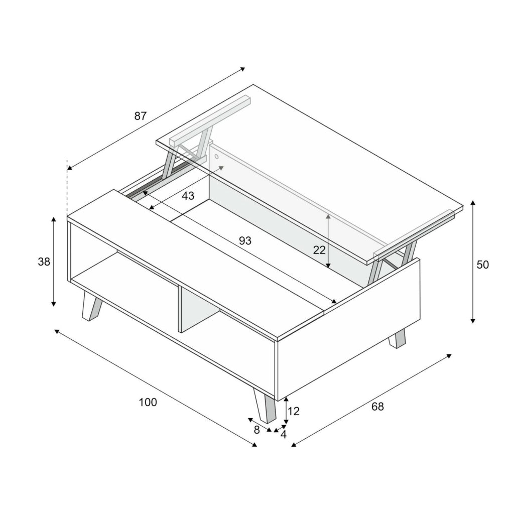 Tavolino da salotto Parche, Tavolino da caffÒ¨, Tavolo basso da soggiorno, cm 100x68h38, Bianco lucido e Rovere