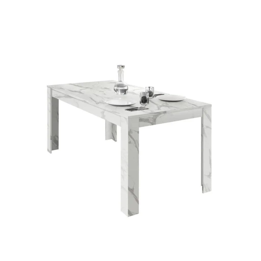 Tavolo COLOMARMO, colore bianco effetto marmo - Ideale per una sala da pranzo di design e alla moda.