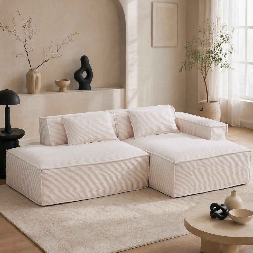 Divano lineare 3 posti - con seduta elastica e design compatto - in tessuto - beige