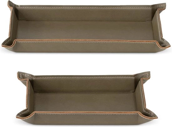 Set di 2 organizzatori in verde oliva - Tavolo da caffè decorativo - Piatti rettangolari in pelle di plastica