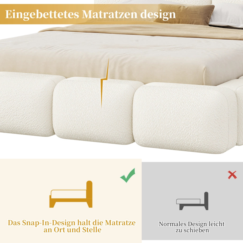 letto imbottito bouclé bianco 222 x 203 cm