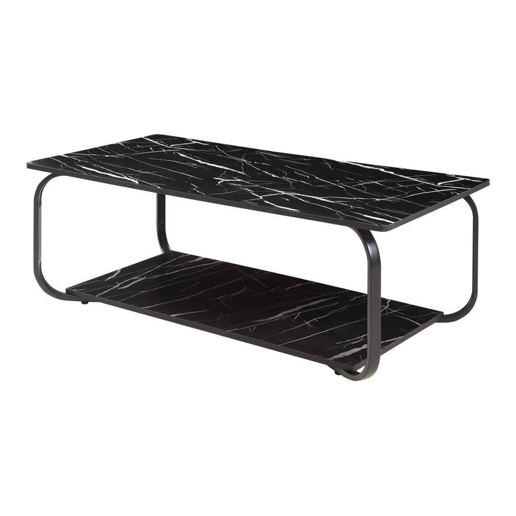 Tavolino Centrale da Salotto Kolta con Ripiano 120x60x43 cm - Effetto Marmo Nero [en.casa]