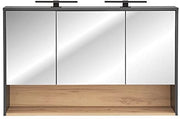 Specchio per bagno in vetro 120 cm con illuminazione LED in antracite e panno di quercia Artisan