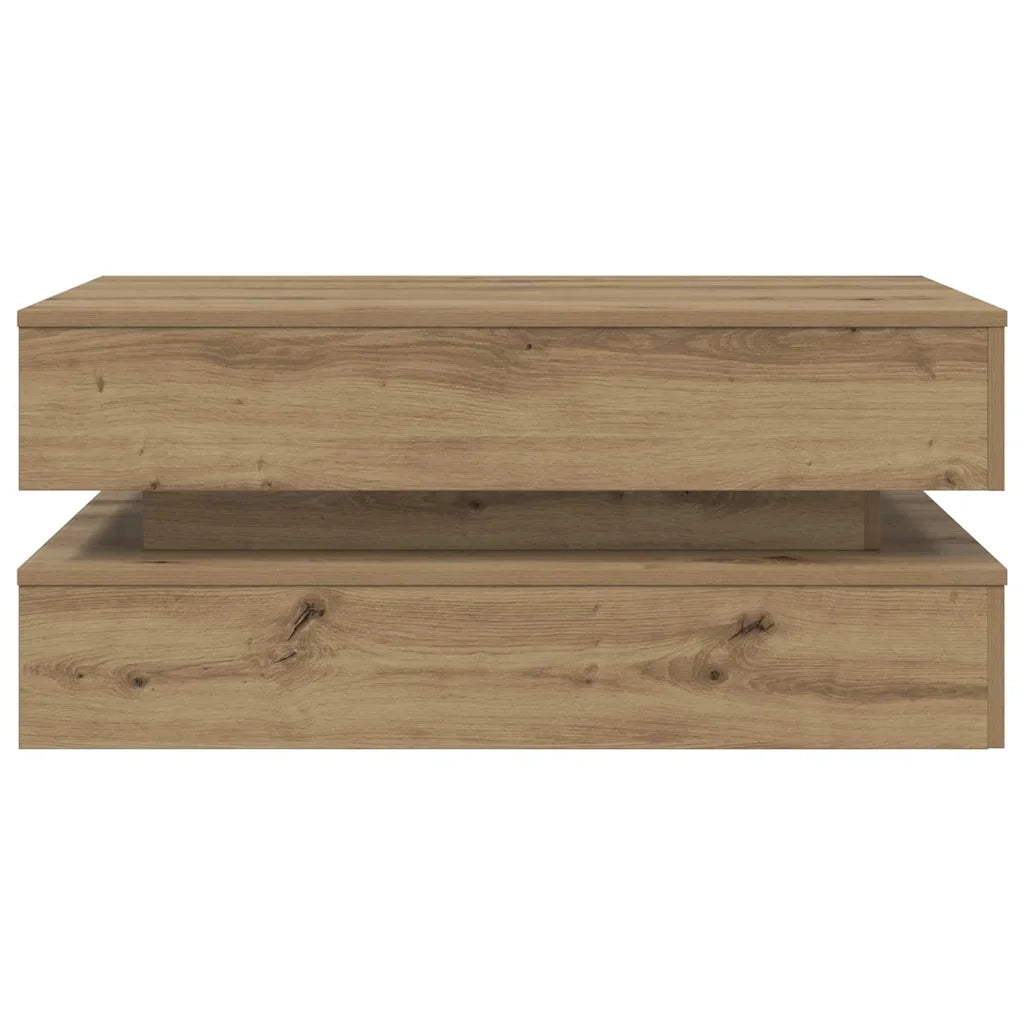 Tavolino da Salotto con Luci LED Rovere Artigianale 90x50x40 cm