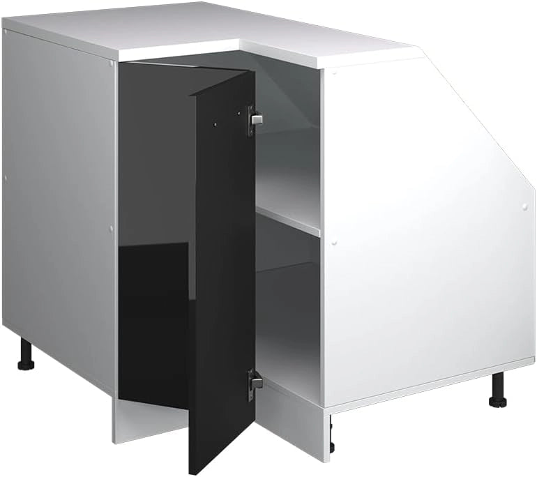 Mobile sottotetto Mobile angolare Rion, Nero lucido, 75.6 x 81.6 cm con 1 porta, carcassa dell’armadio profondità 60 cm, adatto per il salvaspazio sotto tetti spioventi