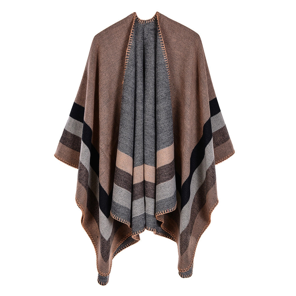 Sciarpa calda da donna a righe, piccola e quadrata, in cashmere e acrilico.