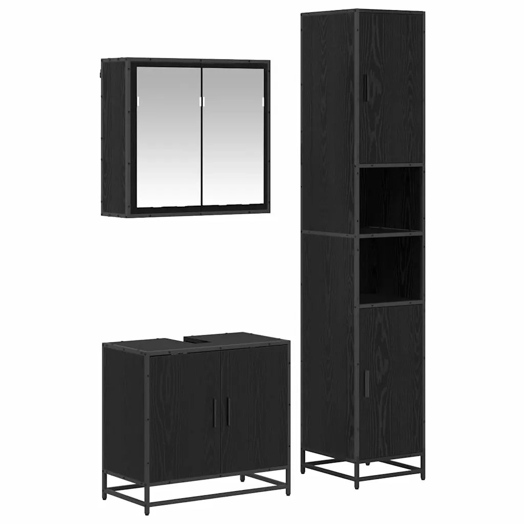 Set di mobili per il bagno 3 pcs Rovere Nero Legno multistrato