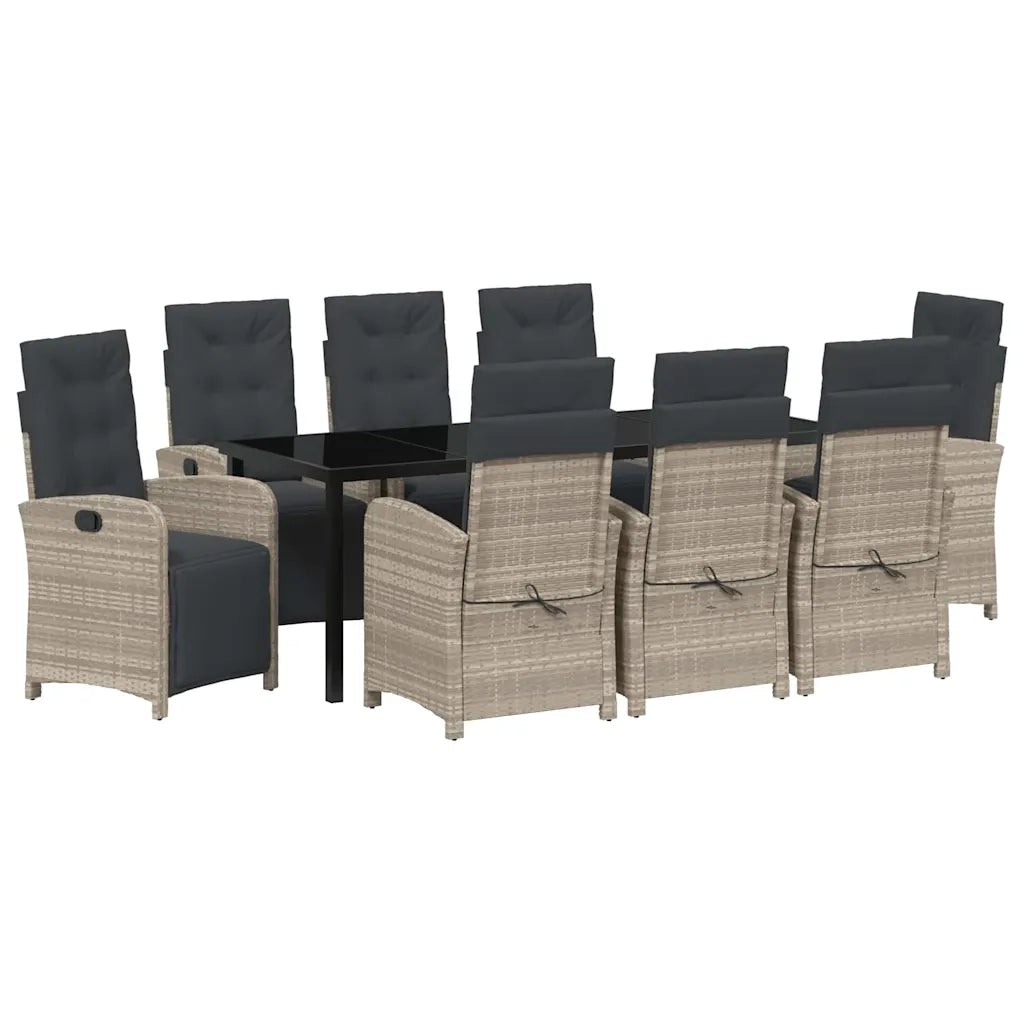 Set da Pranzo per Giardino 9 pcs Grigio chiaro polyrattan 3380350