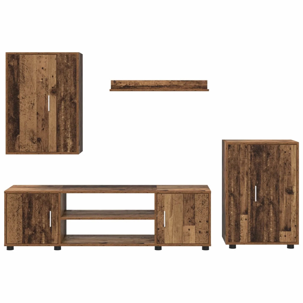 Set mobile TV 4 pz | Armadietto TV | Mobile Porta TV Legno vecchio Legno multistrato