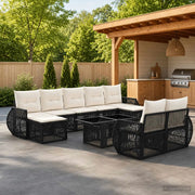 Set Divano da Giardino 10 pz Nero e Bianco Crema polyrattan 3437155
