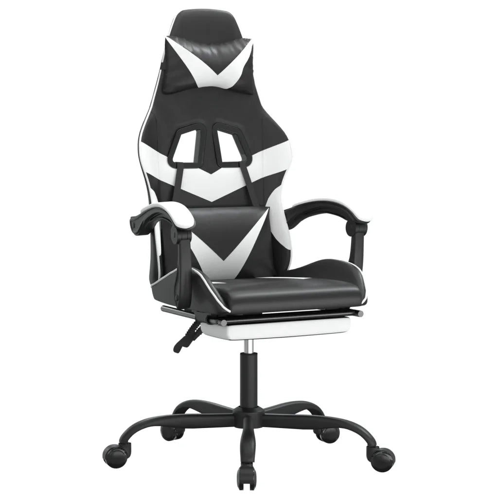 Sedia da Gaming con Poggiapiedi Nero e Bianco in Similpelle 3143859