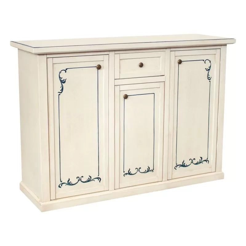 Madia credenza 3 porte 1 cassetto shabby bianco anticato decori blu 120x39x85 - Mobili 2G