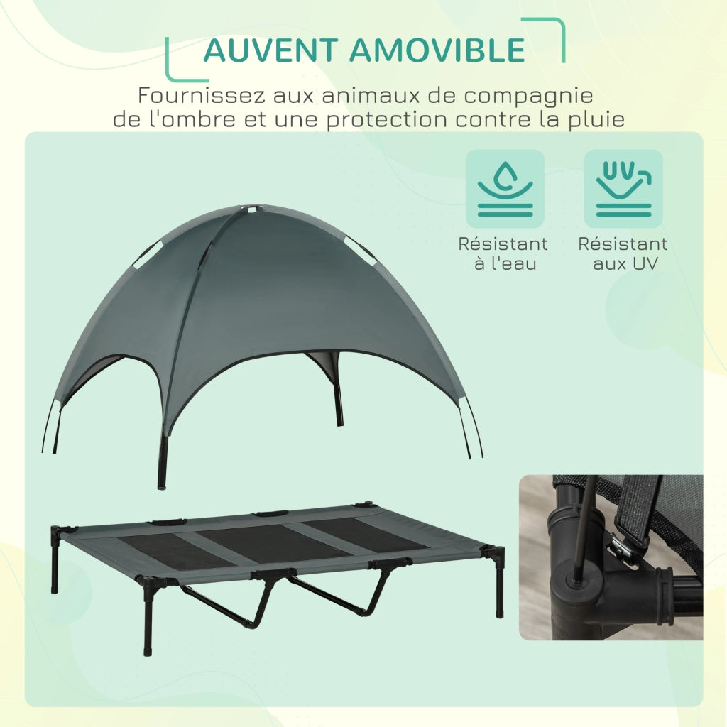 Letto per cani e gatti esterno rialzato con ombrellone ¨C zephmum ¨C 122x92x108 cm grigio nero
