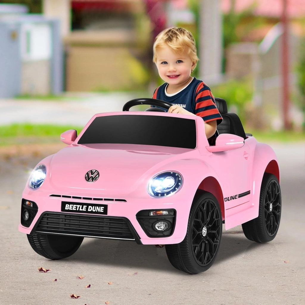 Macchina Elettrica per Bambini Volkswagen Beetle Maggiolino 12V con Telecomando, Auto Elettrico a Pedale, Veicoli con Musica, Fari LED e Clacson, 3-5km/h, Carico 30 kg, 3-8 Anni (Rosa)
