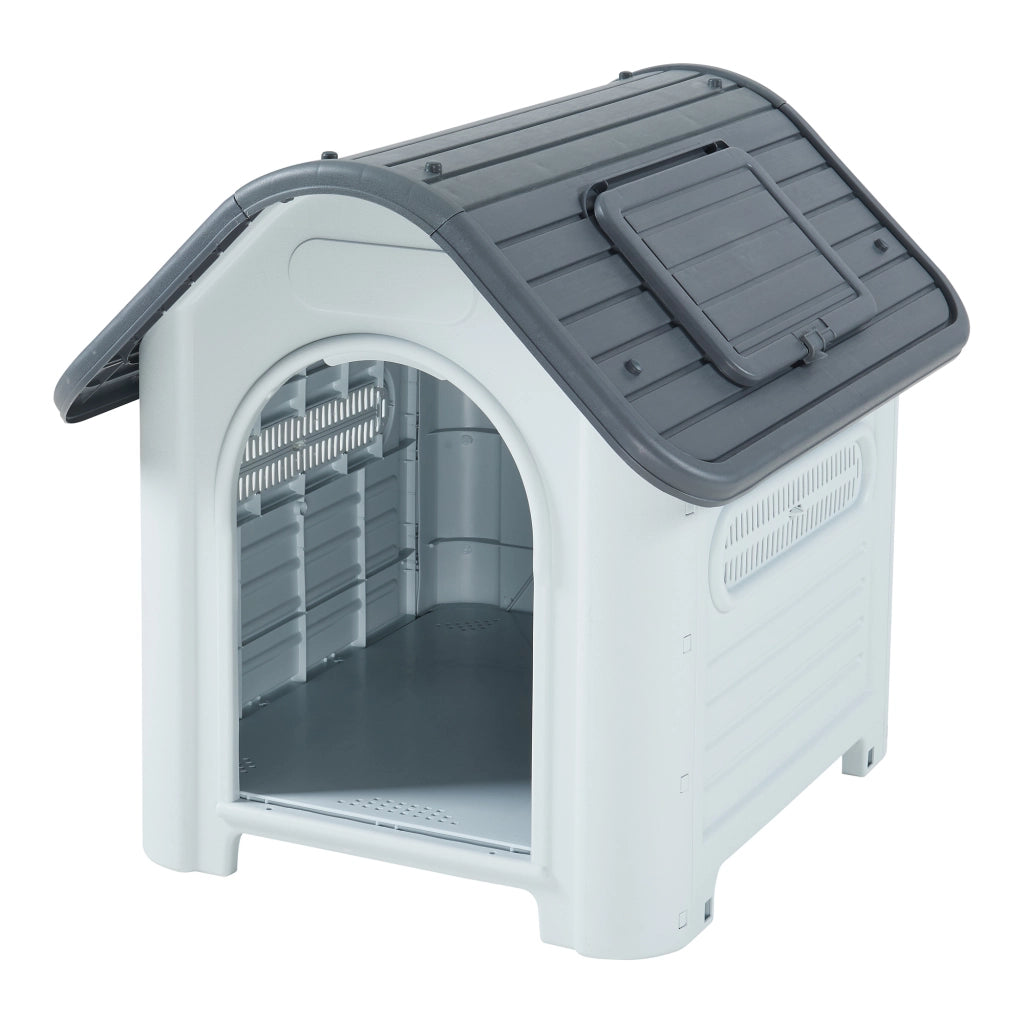Cuccia per Cani Bello in Plastica 87 x 72 x 75 cm con Lucernario - Bianco / Grigio [en.casa]