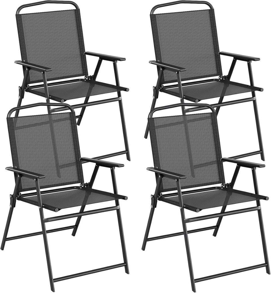 Set di 4 sedie da giardino pieghevoli con schienale, braccioli, sedie da terrazza, sedie da pranzo, fino a 150 kg, sedia pieghevole per campeggio, spiaggia, giardino, piscina, terrazza, colore