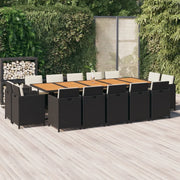Set Pranzo da Giardino 15 pz con Cuscini in Polyrattan Nero 3095601