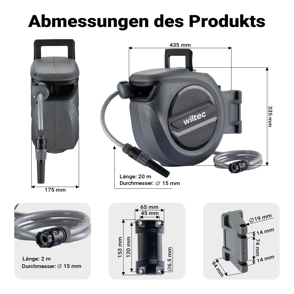 Portatubo da giardino con avvolgitore automatico, avvolgitubo da parete con tubo da 20m, avvolgitore per tubo acqua