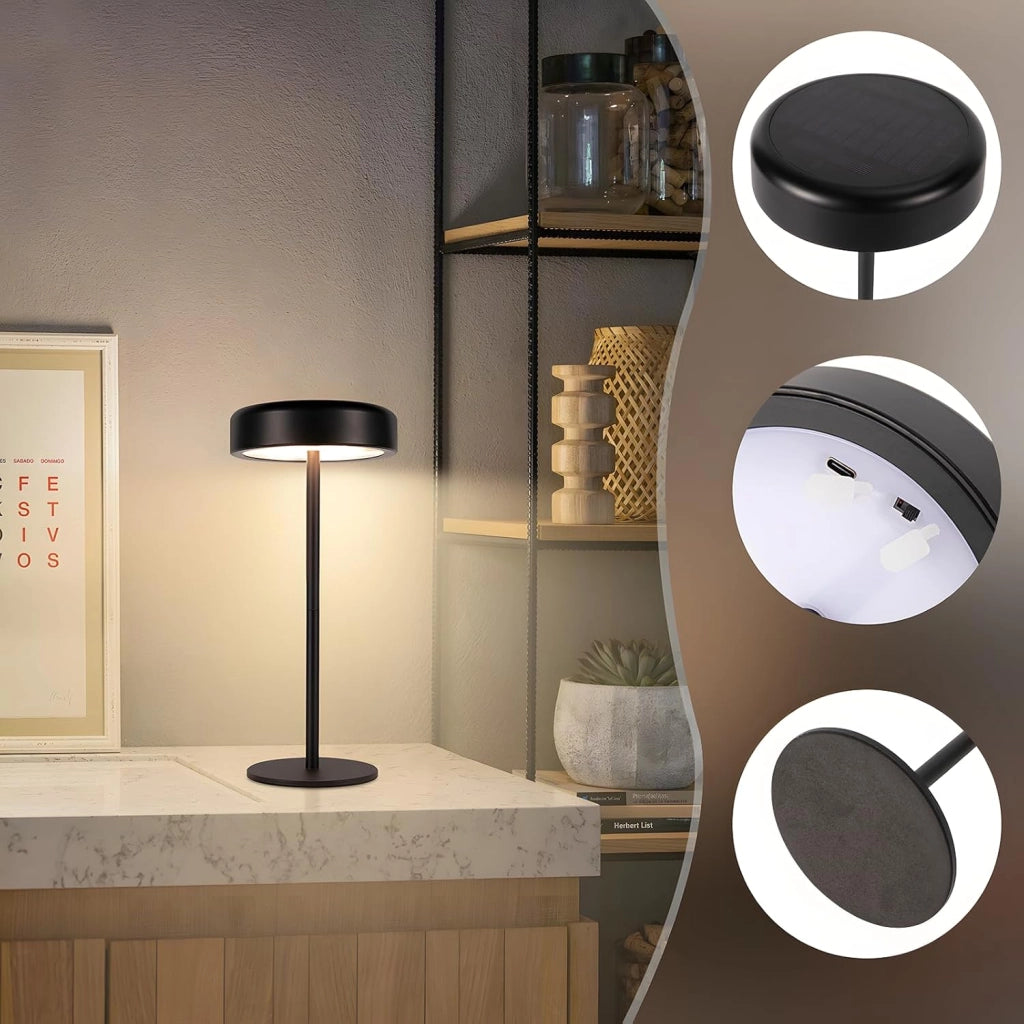 ZMH Lampada da tavolo LED nera touch dimmerabile 3600mAh batteria USB ricarica per comodino soggiorno