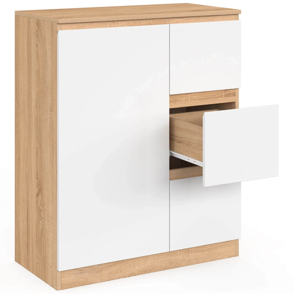 IDMarket - Mobile bagno a 1 anta TOMI con cesto portabiancheria estraibile e 3 cassetti effetto faggio bianco